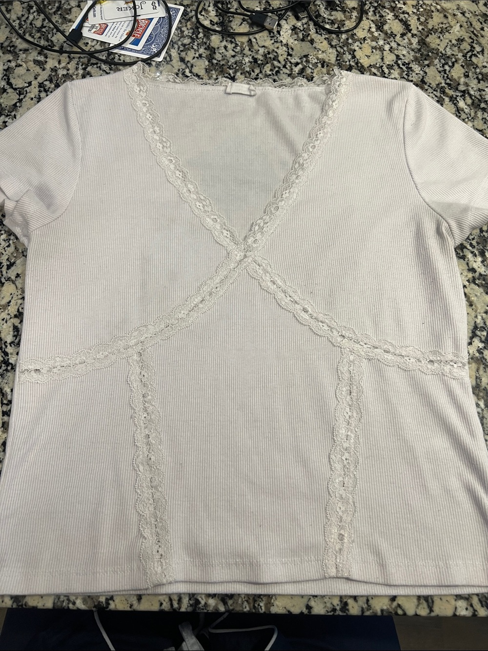 Cotton On Cream Lace-Trim Short Sleeve Tee